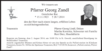 Todesanzeige von Georg Zandl von merkurtz