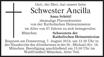 Todesanzeige von Anna Schöttl von merkurtz