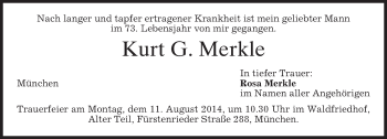 Todesanzeige von Kurt G. Merkle von merkurtz