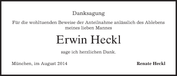 Todesanzeige von Erwin Heckl von merkurtz