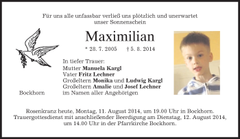 Todesanzeige von Maximilian  von merkurtz
