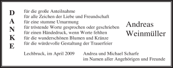 Todesanzeige von Andreas Weinmüller von MERKUR & TZ