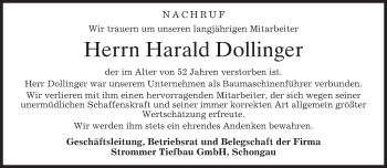 Todesanzeige von Harald Dollinger von merkurtz