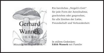 Todesanzeige von Gerhard Wannek von merkurtz