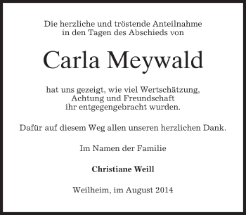 Todesanzeige von Carl Meywald von merkurtz