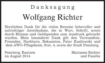 Todesanzeige von Wolfgang Richter von merkurtz
