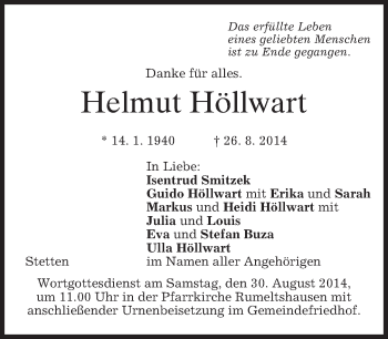 Todesanzeige von Helmut Höllwart von merkurtz