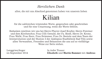 Todesanzeige von Kilian  von merkurtz