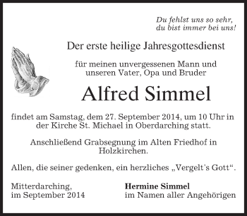 Todesanzeige von Alfred Simmel von merkurtz
