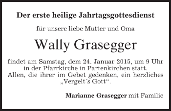 Todesanzeige von Wally Grasegger von merkurtz