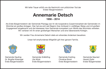 Todesanzeige von Annemarie Detsch von merkurtz