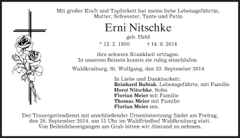 Todesanzeige von Erni Nitschke von merkurtz
