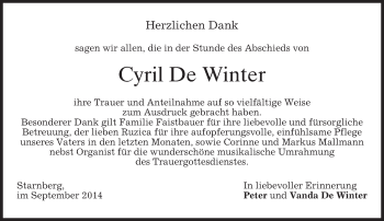 Todesanzeige von Cyril De Winter von merkurtz