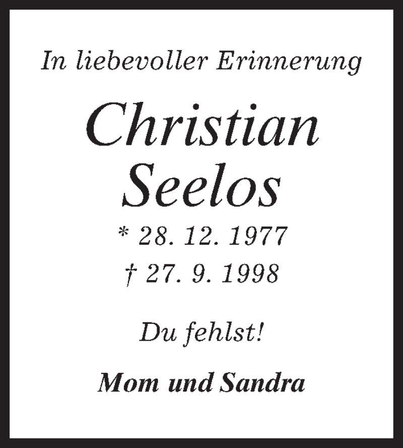  Traueranzeige für Christian Seelos vom 27.09.2014 aus merkurtz