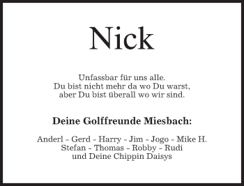 Todesanzeige von Nick  von merkurtz