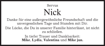 Todesanzeige von Nick  von merkurtz