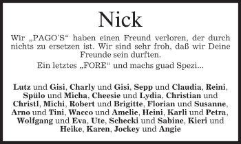 Todesanzeige von Nick  von merkurtz
