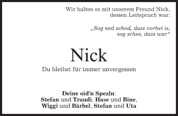 Todesanzeige von Nick  von merkurtz