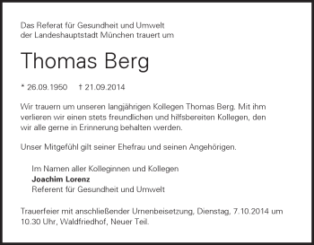 Todesanzeige von Thomas Berg von merkurtz