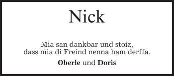 Todesanzeige von Nick  von merkurtz