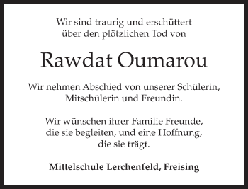 Todesanzeige von Rawdat Oumarou von merkurtz