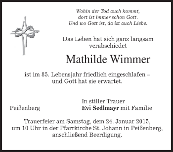 Todesanzeige von Mathilde Wimmer von merkurtz