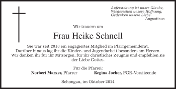 Todesanzeige von Heike Schnell von merkurtz