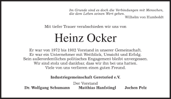 Todesanzeige von Heinz Ocker von merkurtz