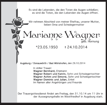 Todesanzeige von Marianne Wagner von merkurtz