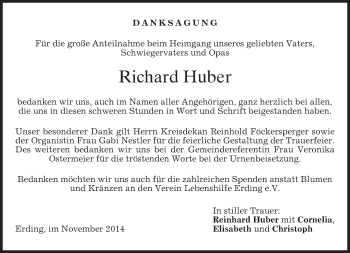 Todesanzeige von Richard Huber von merkurtz