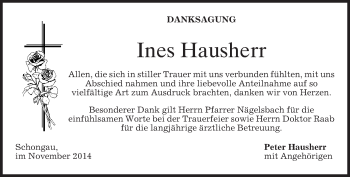 Todesanzeige von Ines Hausherr von merkurtz
