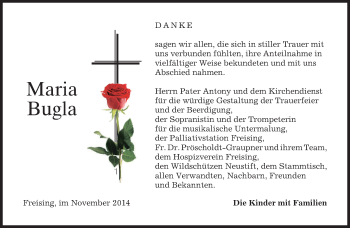 Todesanzeige von Maria Bugla von merkurtz