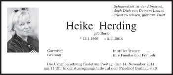 Todesanzeige von Heike Herding von merkurtz