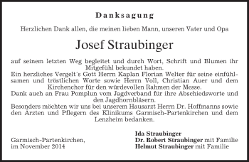 Todesanzeige von Josef Straubinger von merkurtz