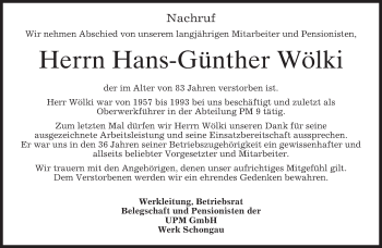 Todesanzeige von Hans-Günther Wölki von merkurtz