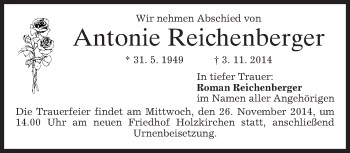 Todesanzeige von Antonie Reichenberger von merkurtz
