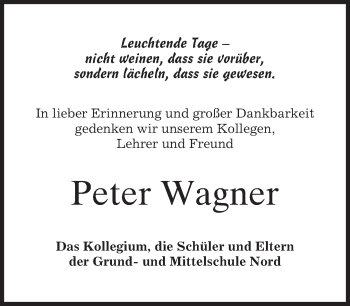 Todesanzeige von Peter Wagner von merkurtz