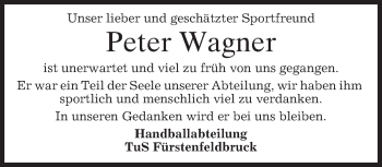 Todesanzeige von Peter Wagner von merkurtz