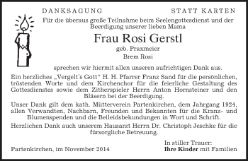 Todesanzeige von Rosi Gerstl von merkurtz