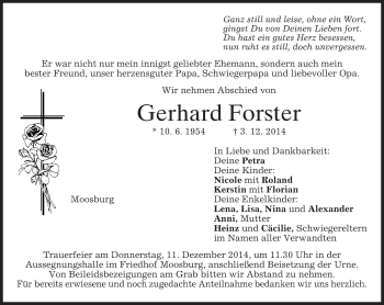 Todesanzeige von Gerhard Forster von merkurtz