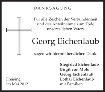 Todesanzeige von Georg Eichenlaub von MERKUR & TZ
