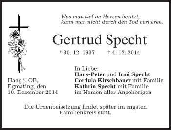 Todesanzeige von Gertrud Specht von merkurtz
