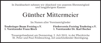 Todesanzeige von Günther Mittermeier von merkurtz