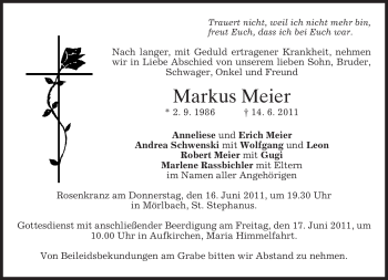 Todesanzeige von Markus Meier von MERKUR & TZ
