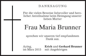 Todesanzeige von Maria Brunner von merkurtz