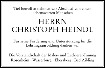 Todesanzeige von Christoph Heindl von MERKUR & TZ