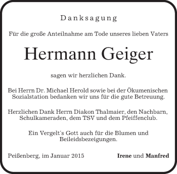 Todesanzeige von Hermann Geiger von merkurtz