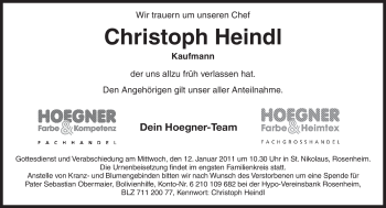 Todesanzeige von Christoph Heindl von MERKUR & TZ