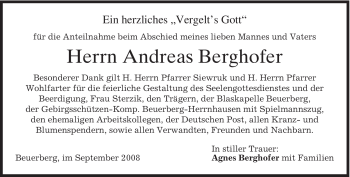 Todesanzeige von Andreas Berghofer von MERKUR & TZ