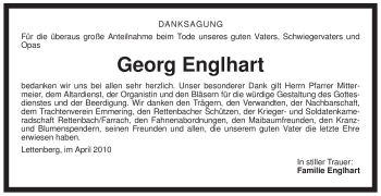 Todesanzeige von Georg Englhart von MERKUR & TZ